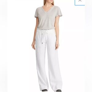 NWT LAUREN Ralph Lauren Linen Wide-Leg Pants WHITE 4